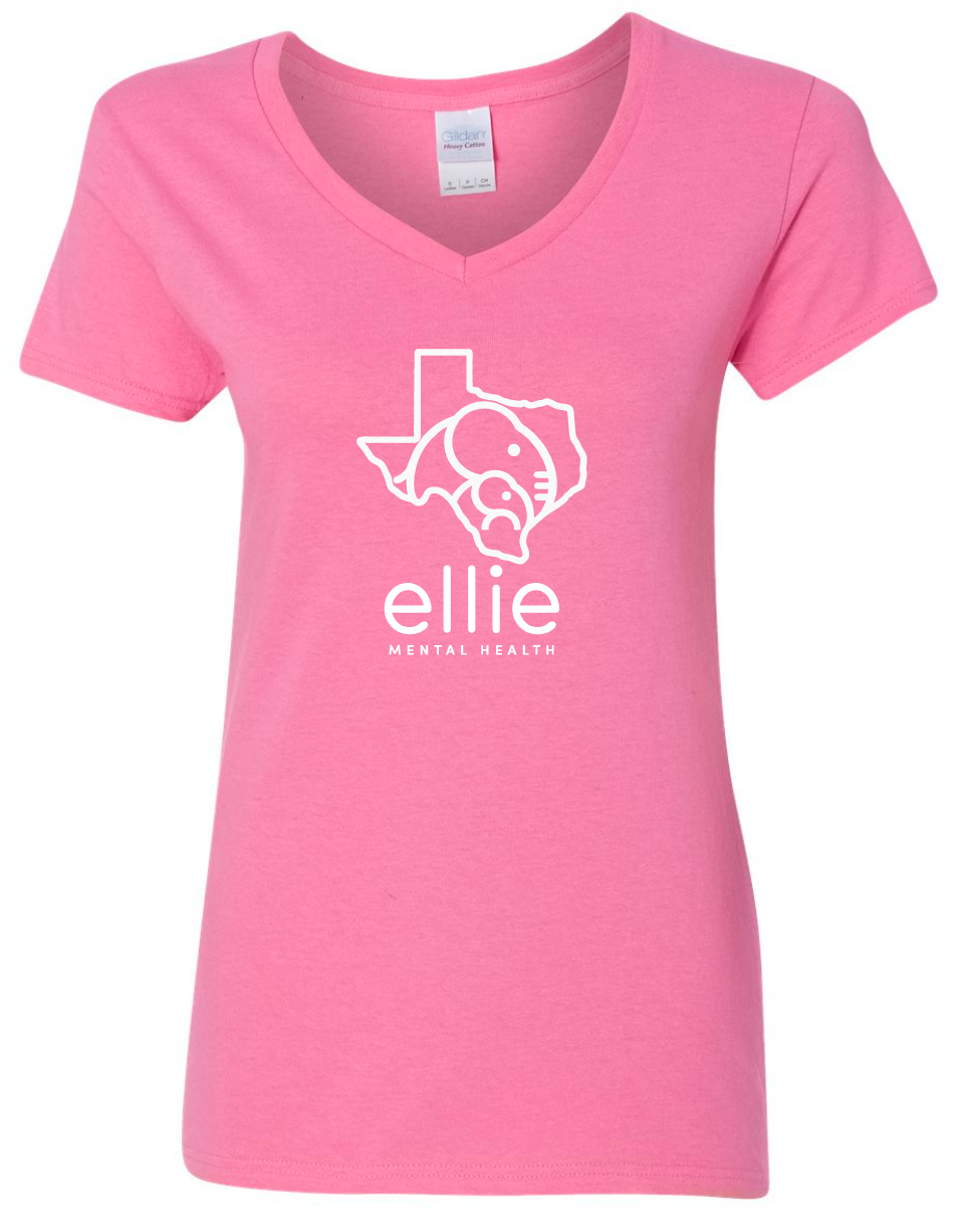 Texas Logo Ellie Mental Health Short Sleeve V-Neck T-Shirt (5v00L)