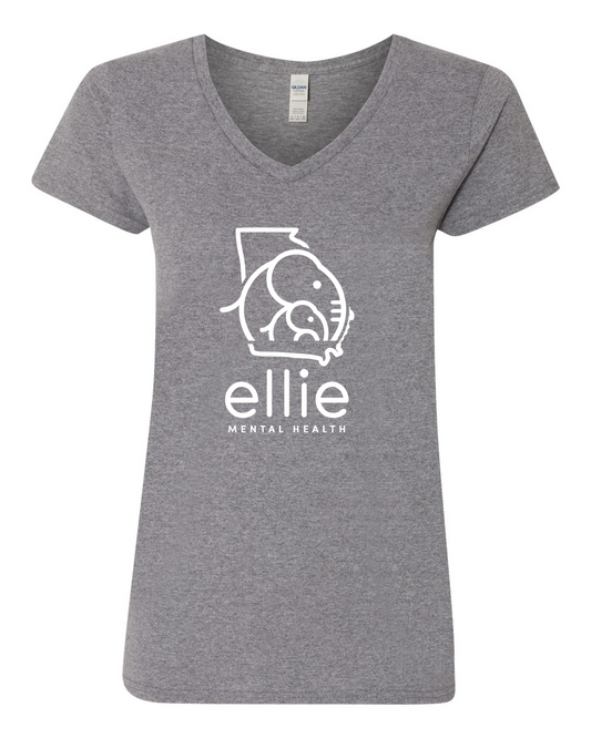 Georgia Logo Ellie Mental Health Short Sleeve V-Neck T-Shirt (5v00L)