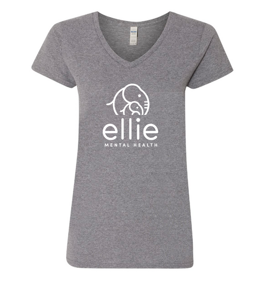 Original Logo Ellie Mental Health Short Sleeve V-Neck T-Shirt (5v00L)